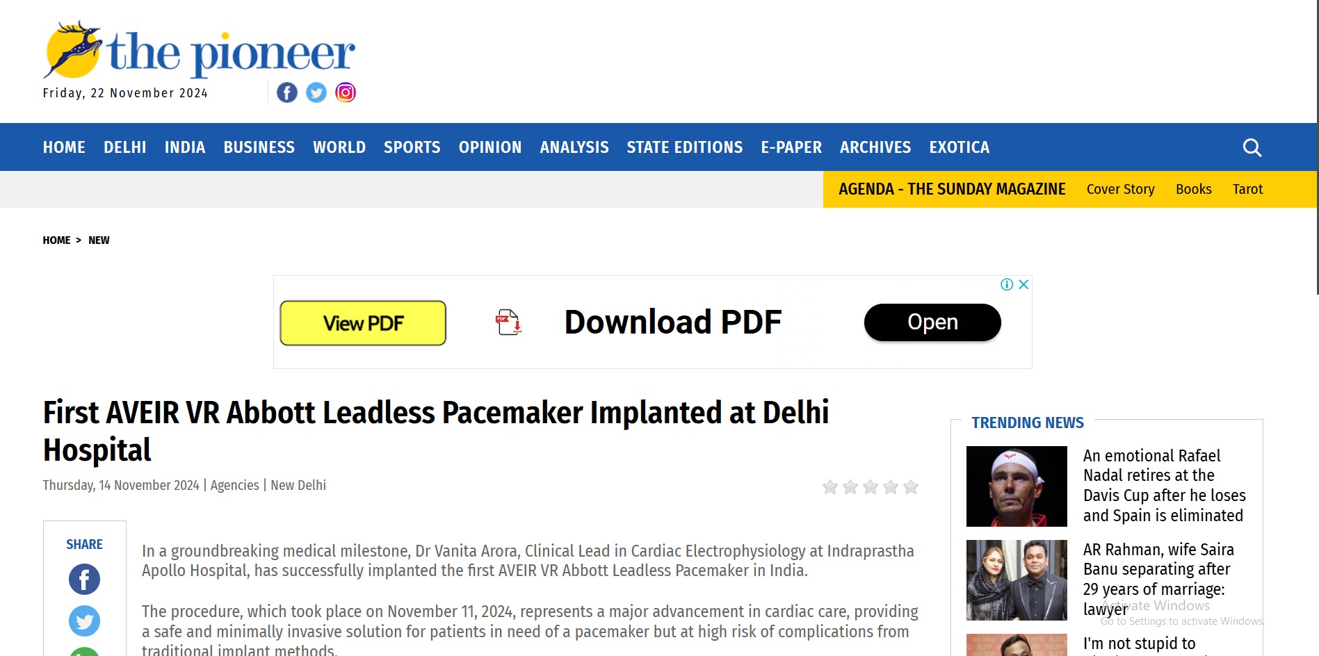 First AVEIR VR Abbott Leadless Pacemaker Implanted at Delhi Hospital